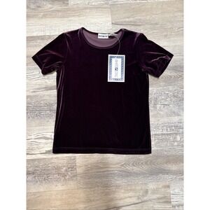 White Stag Burgundy Velvet Velour Short Sleeve Dressy Top Y2K Blouse Shirt M